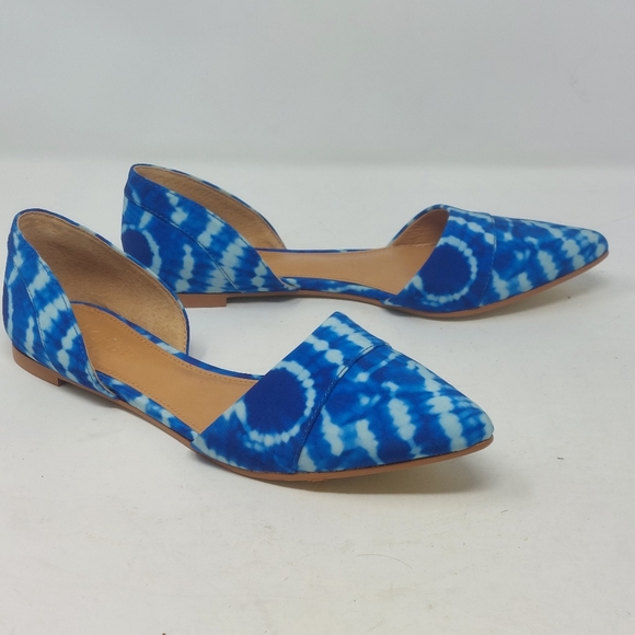 J Crew Blue White Tie Dye D'Orsay Flats Pointed Toe Bohemian Hippie Size 6 - Picture 9 of 9